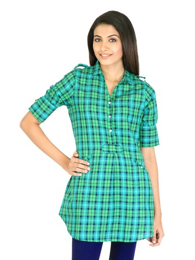 Mother Earth Women Checks Green Shirts