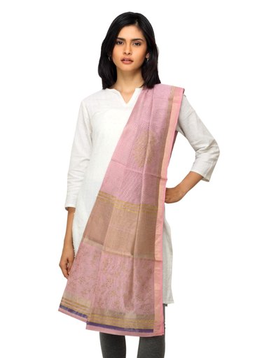 Fabindia Women Pink Chanderi Dupatta